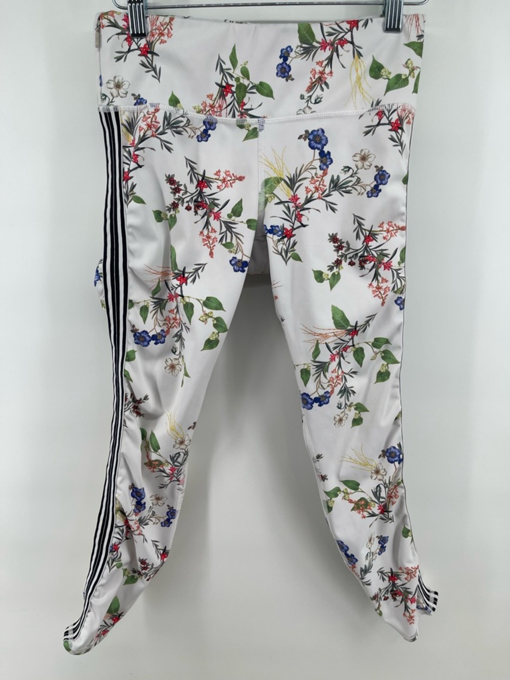 Athleta Contemder White Floral Leggings Blossom Tight  Black Side Stripes Sm
